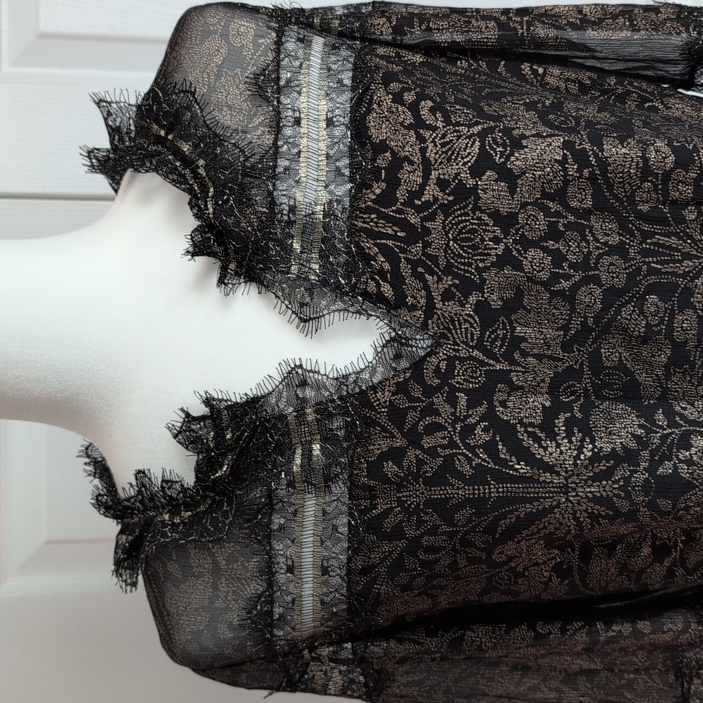 Elie Tahari Black And Gold Silk Blouse - Picture 2 of 12